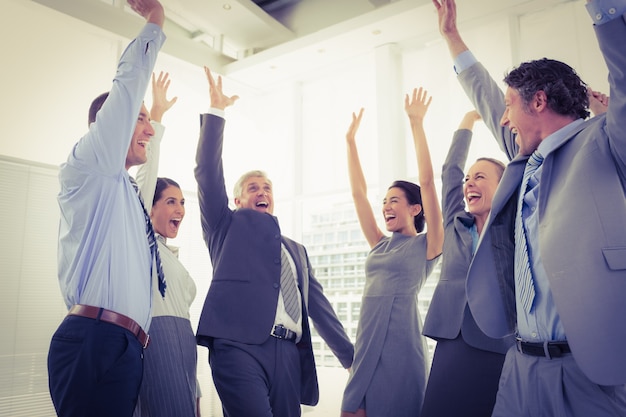 Photo business team celebrating a good job