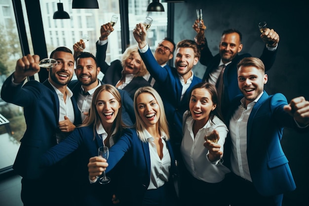 Бизнес-команда празднует успех шампанским