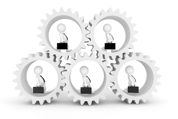 Business Team Concept. 3d Businesmans in Clogwheels on a white background. 3d Rendering