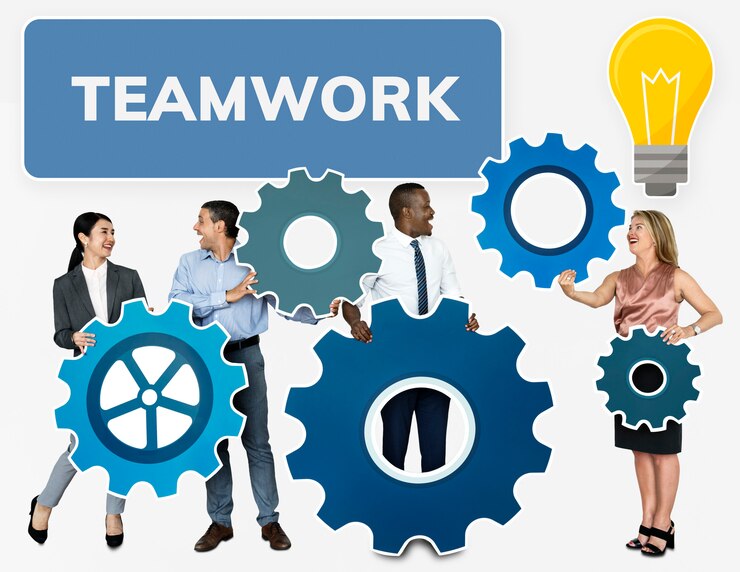 Photo business team connecting with gears