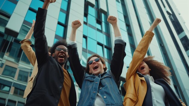 business team employees screaming celebrating good news