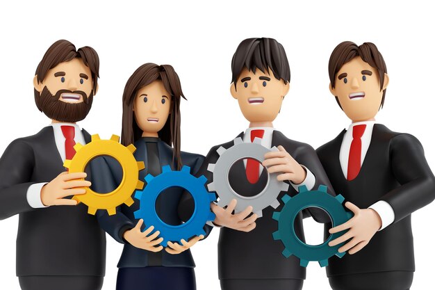business team hands connect and joining a piece of gear partnership integration and teamwork concept 3d rendering