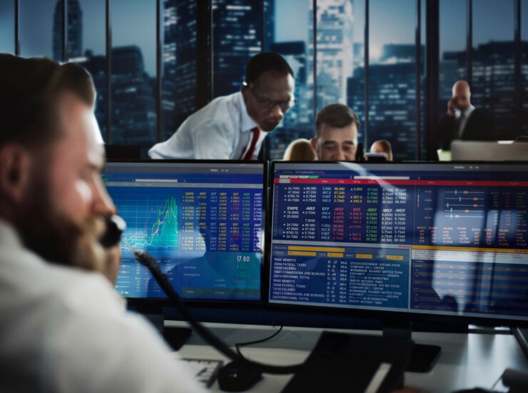 Photo business team investment entrepreneur trading concept