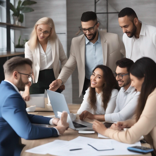 Business team leader presents to employees about upcoming work plans