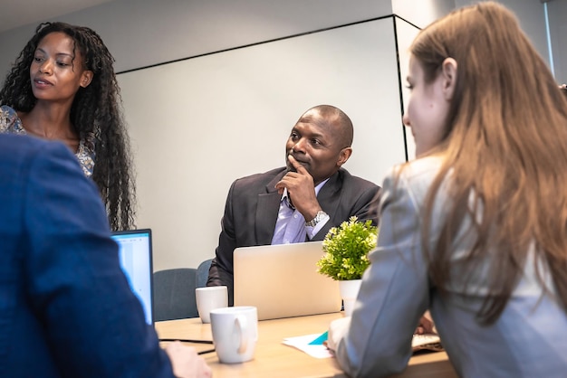 Business team meeting with colleague diversity in office