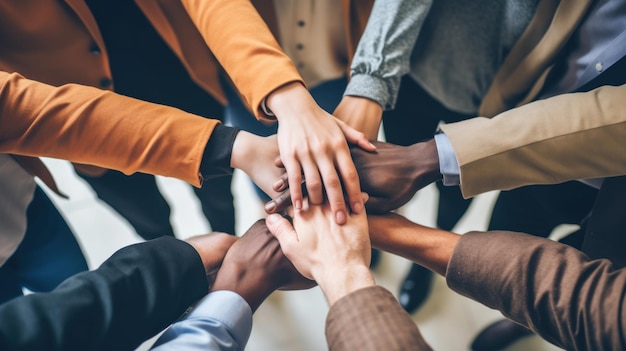 Business team putting hand stack together diversity