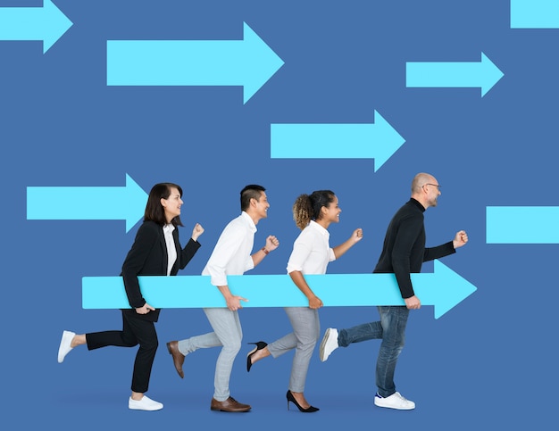 business team running in the right direction
