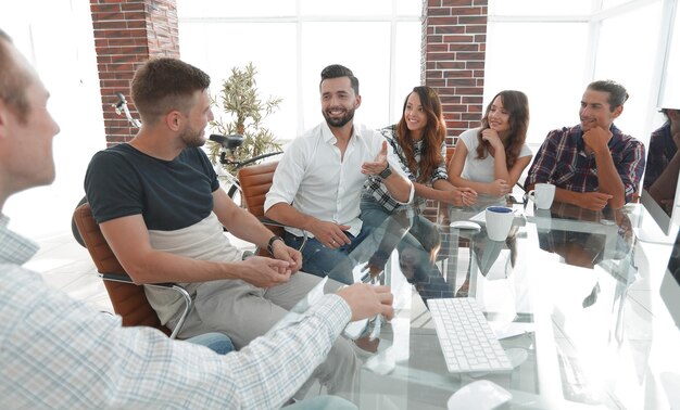 Business team sitting at a modern desk