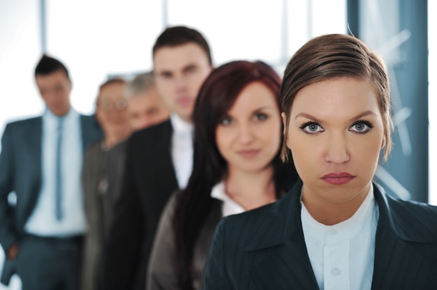 Business team of six people standing 