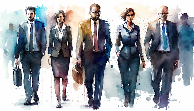 Business team watercolor style generative AI