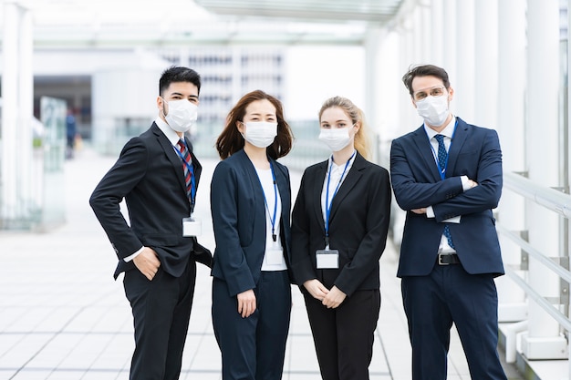 business team wearing masks