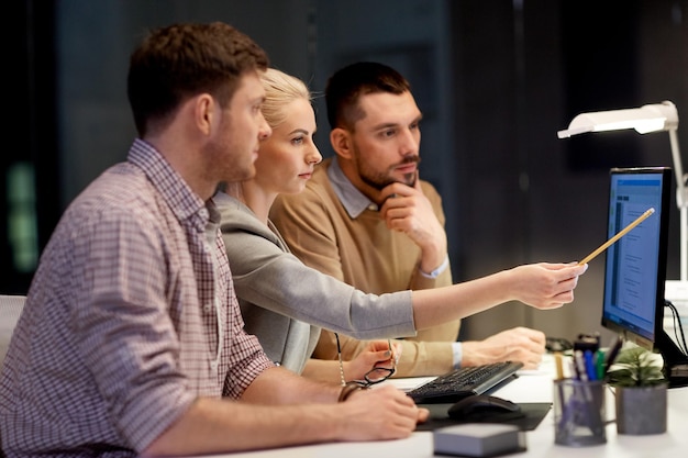 Photo business team with computer working late at office