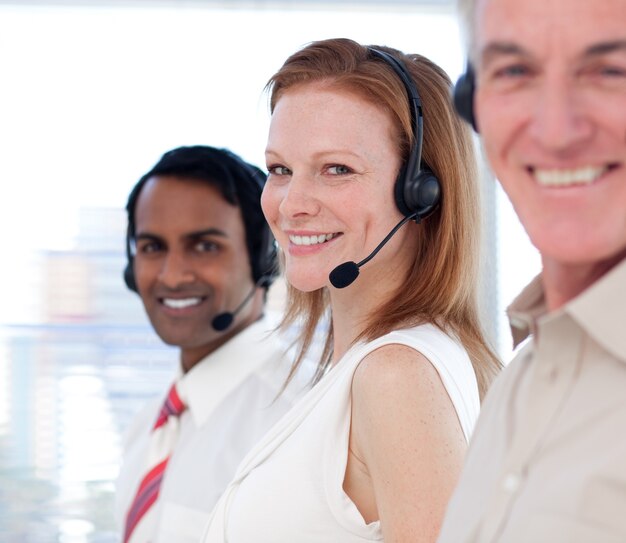 Business team working in a call center