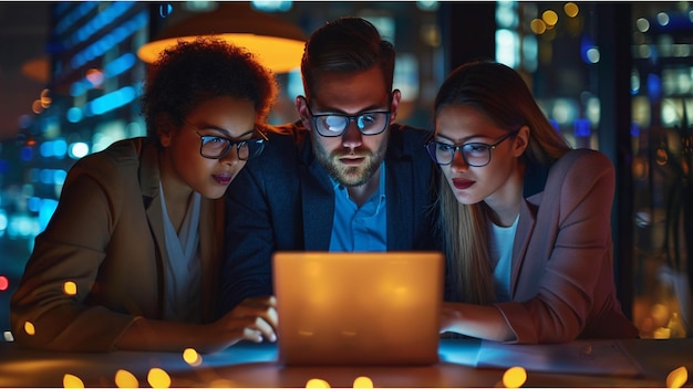 business team working late at night together