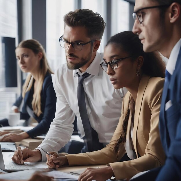 Business team working in office and discussing job issues