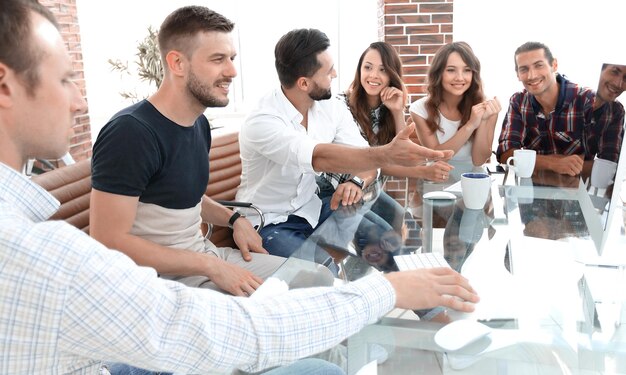 Business team working with data on the computer