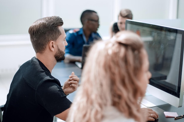 Business team in the workplace in a modern officepeople and technology