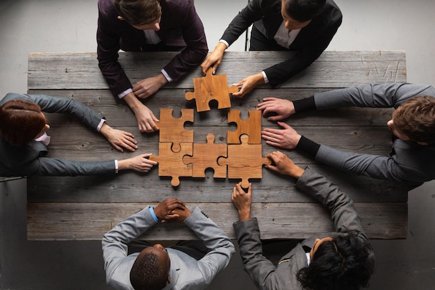 Business teamwork with puzzle