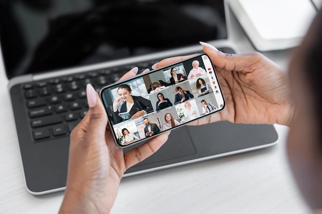 Photo business teleconference mobile video call team