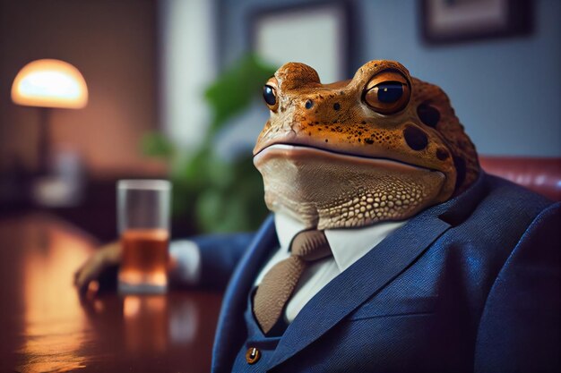 Photo business toad in a suit working at the office generative ai