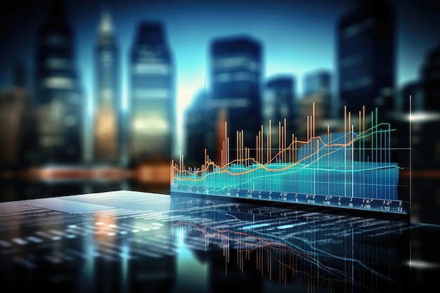ビジネス取引の背景にチャート画面とお金