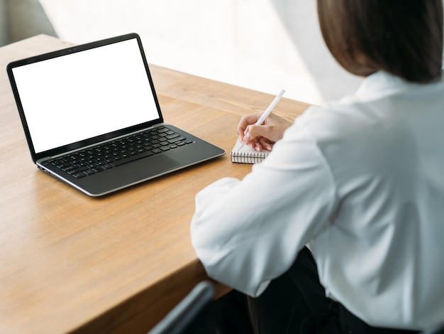 Business training studying woman computer mockup