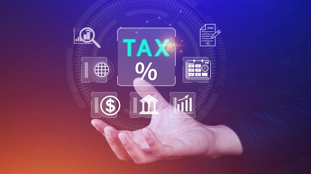 Business using computer to complete Individual income tax return form online for tax payment Government state taxes Data analysis paperwork financial research Calculation tax return