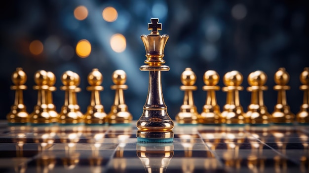 Business Victory Golden Chess Pawns Leading the Way in Success