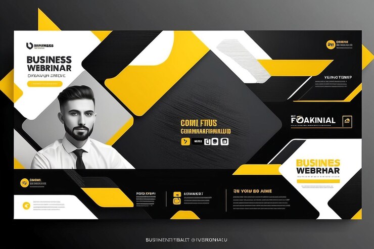 Photo business webinar horizontal banner template design modern banner design with black