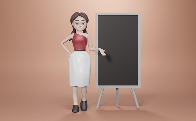 business woman and backboard 3d rendering