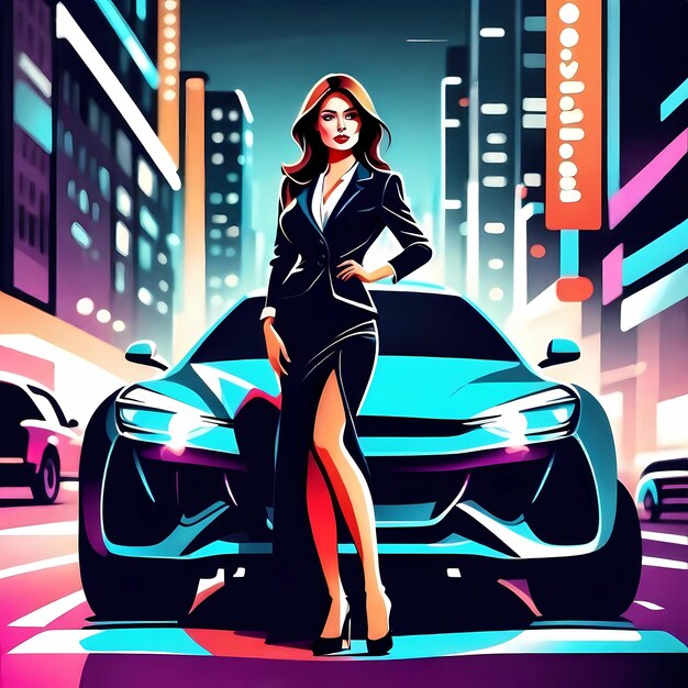 A business woman on the background of a car