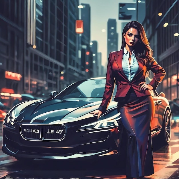 A business woman on the background of a car