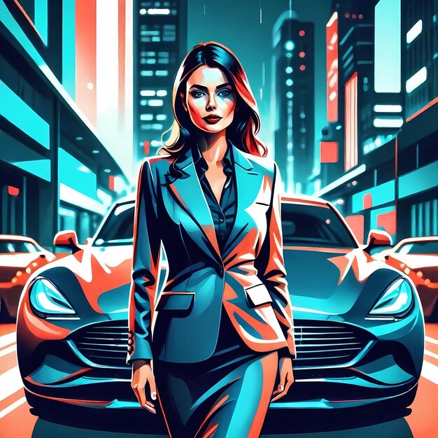 A business woman on the background of a car