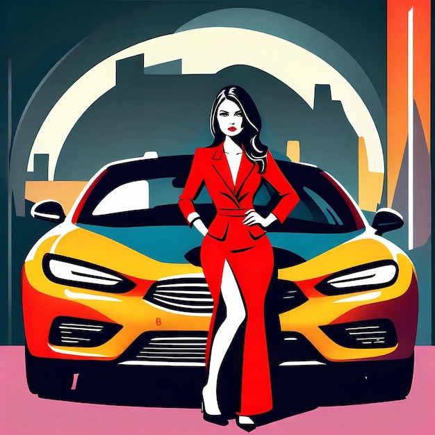 A business woman on the background of a car