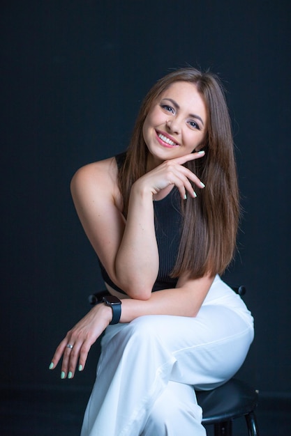 business woman on black background, Beautiful woman