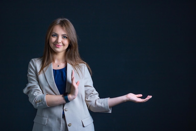 Business Woman on black background Business woman emotions