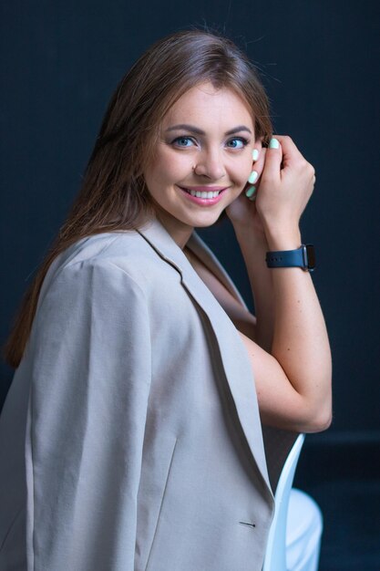 Business Woman on black background, Business woman emotions