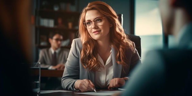 a business woman CEO in her corner office