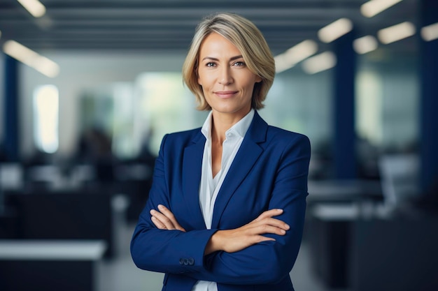 Business Woman Ceo standing in office arms crossed pose