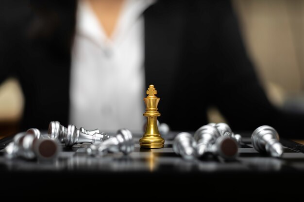 Business woman Chess financial business strategy concept.