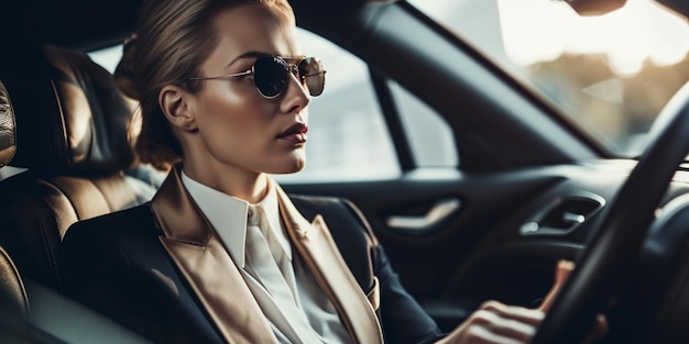 Business woman driving car