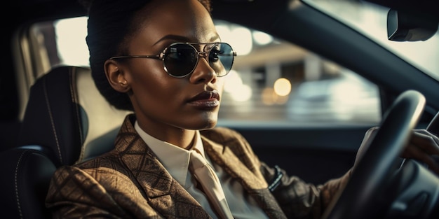 Business woman driving car