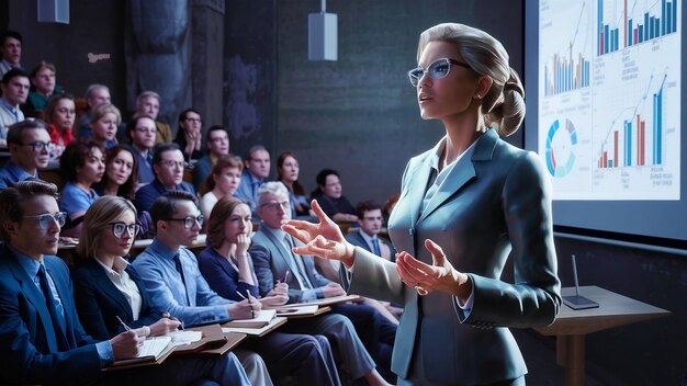 Business woman giving a lecture