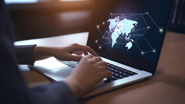 business woman hands using laptop for working