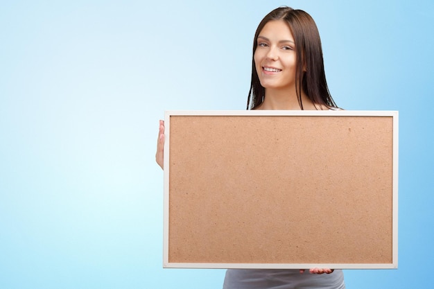 Business woman holding a banner