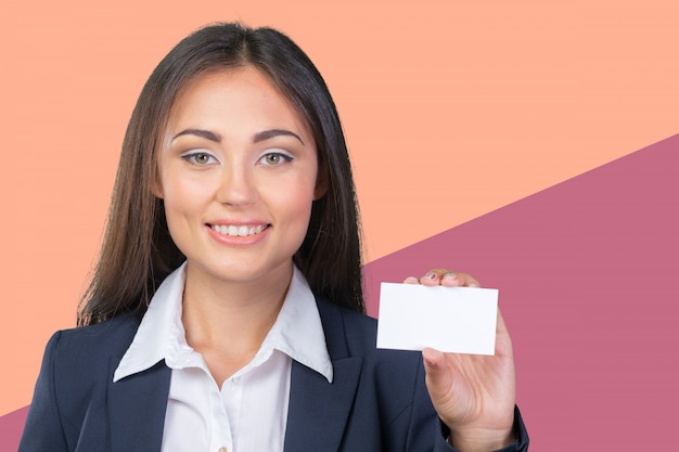 Business woman holding a banner