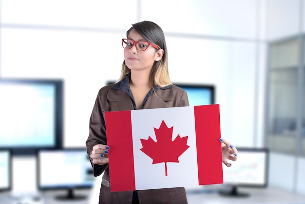 Business Woman Holding The Canadian Flag