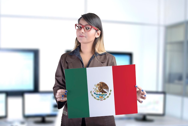 Business Woman Holding the Mexican Flag