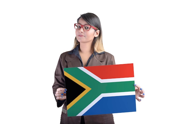 Business Woman Holding the South African Flag