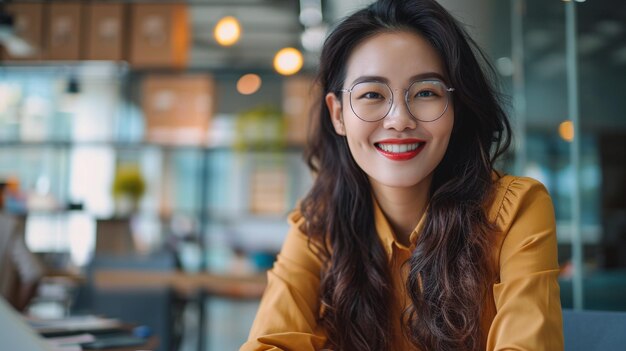 business woman is sitting at the desk